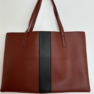 Vince Camuto Chestnut Tote with Black Stripe